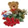red roses with teddy and chocolates